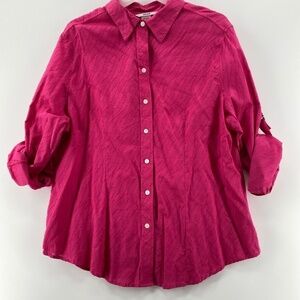🎁5/$25 Alia Blouse Women's 16 Long Sleeve Button Up Pink Silver Clasp Cuffs